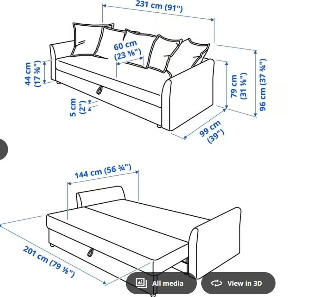 IKEA Sofa Bed + Cushions - Image 4