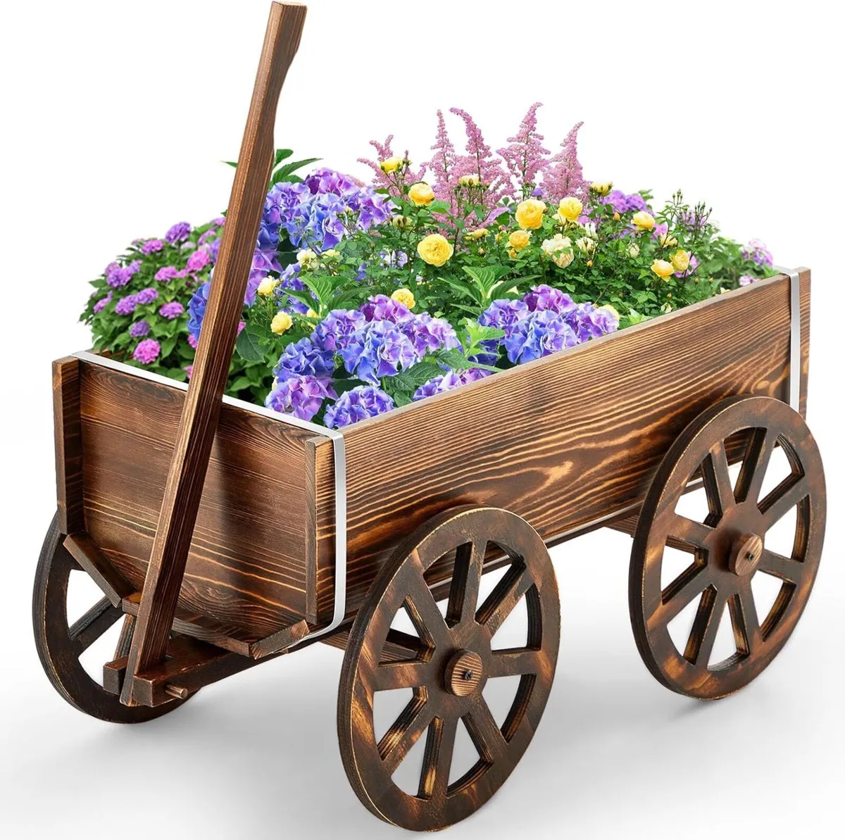 Wooden Wagon Planter Box Garden with Wheels - Image 1