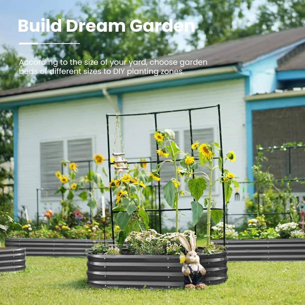 Galvanized Metal Raised Garden Bed with Trellis - Image 2