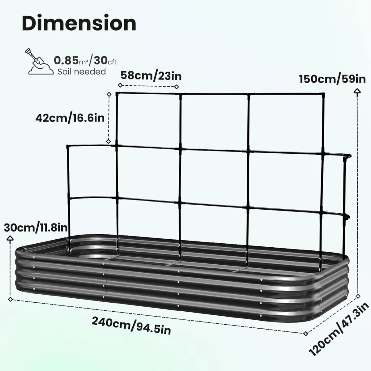 Galvanized Metal Raised Garden Bed with Trellis - Image 3