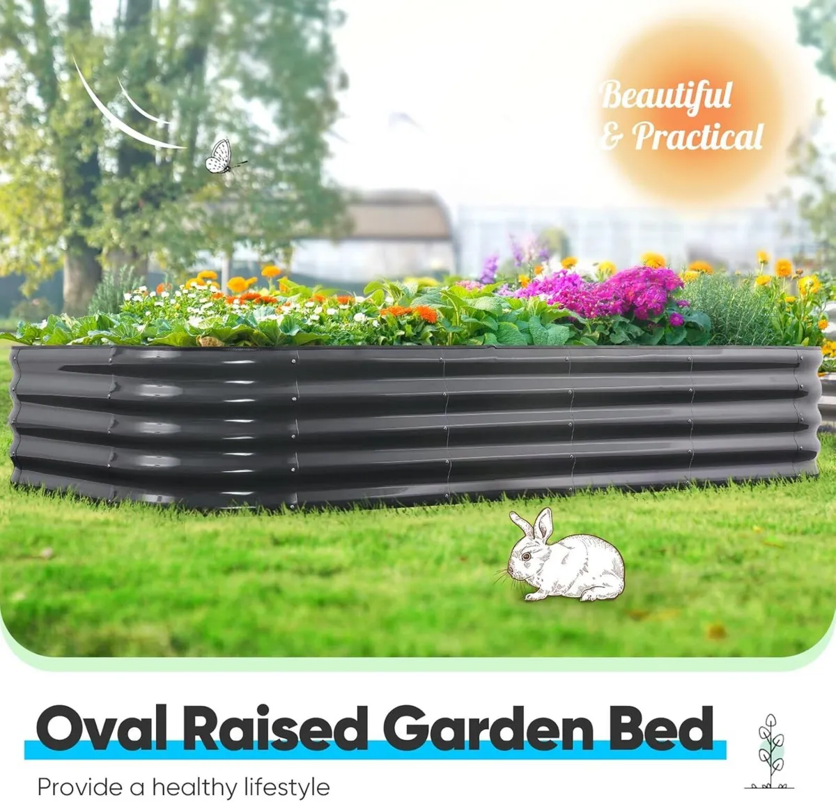 Galvanized Raised Garden Bed Kit Oval Metal - Image 3