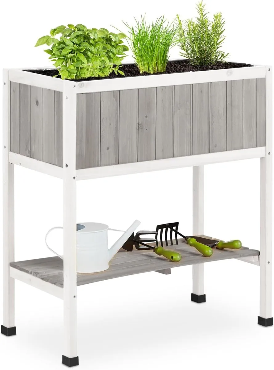 Raised Wooden Planter with Liner Flower Bed on - Image 1