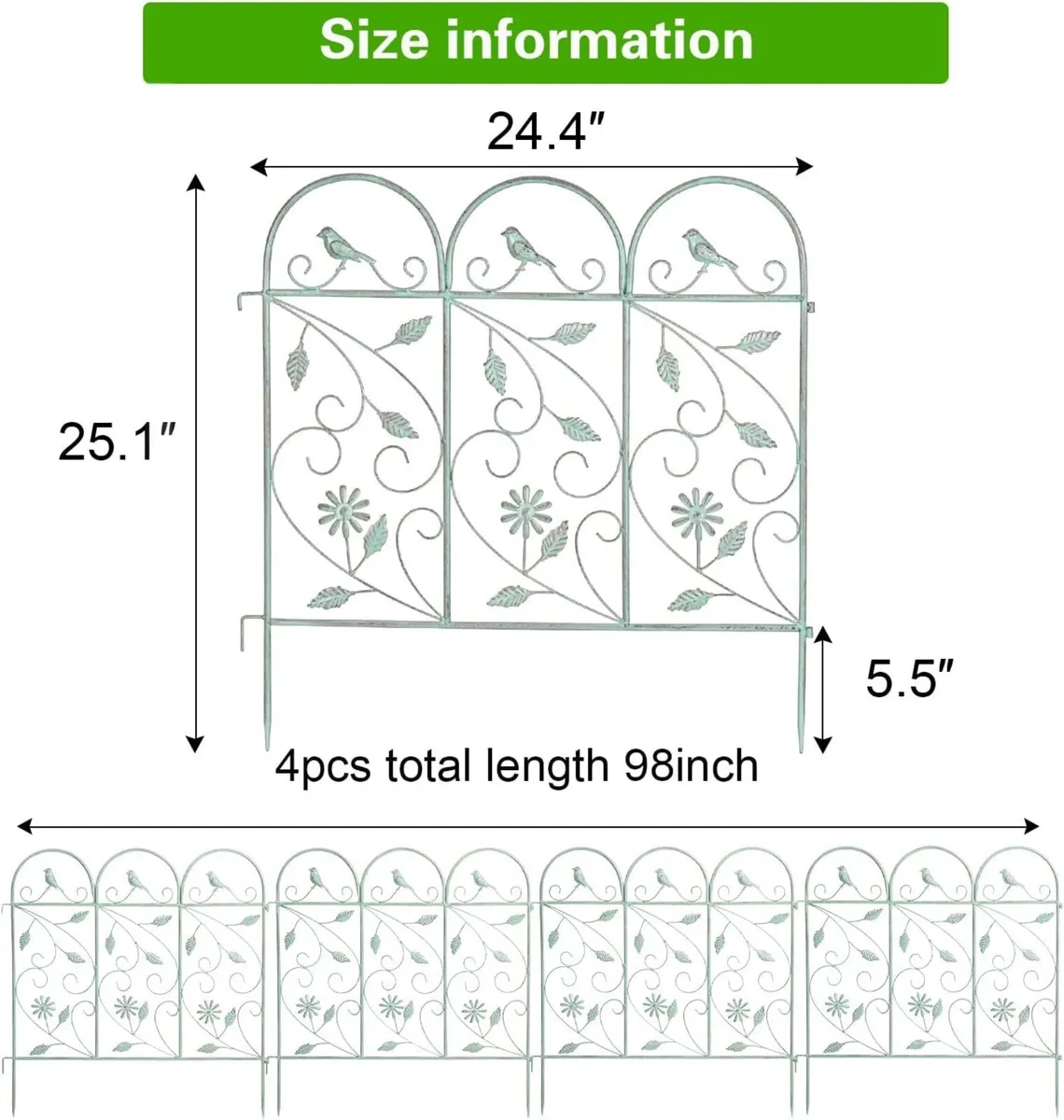 Pack of 4 Garden Picket Fence Rustic Style - Image 2