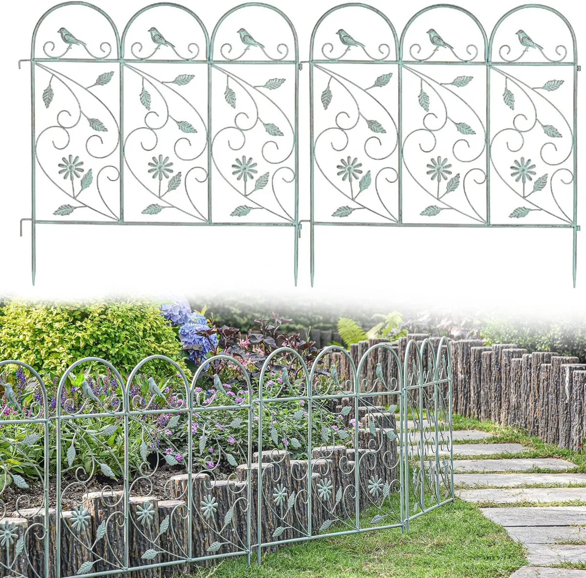 Pack of 4 Garden Picket Fence Rustic Style - Image 1