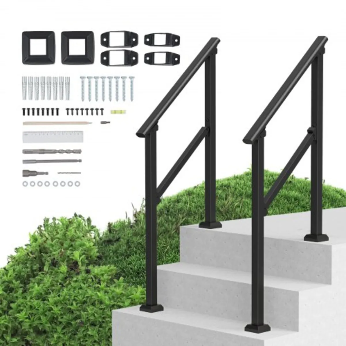 Handrails for Outdoor Steps, 2 PCS 2-3 Step Stair - Image 1