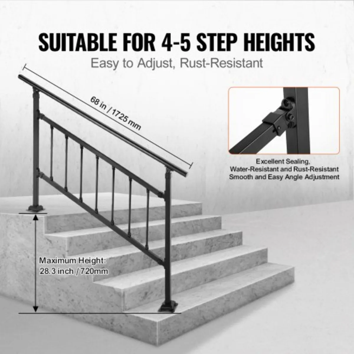 Outdoor Stair Railing, Fits for 1-4 Steps Transiti - Image 4