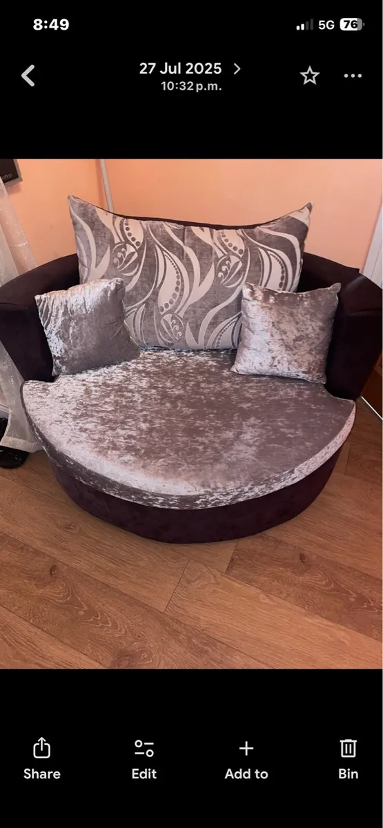 Crushed velvet sofa and mini arm chair - Image 2