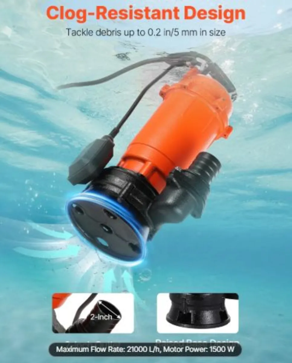 1500W Submersible Trash Pump, 21000 L/H, Cast Iron - Image 4