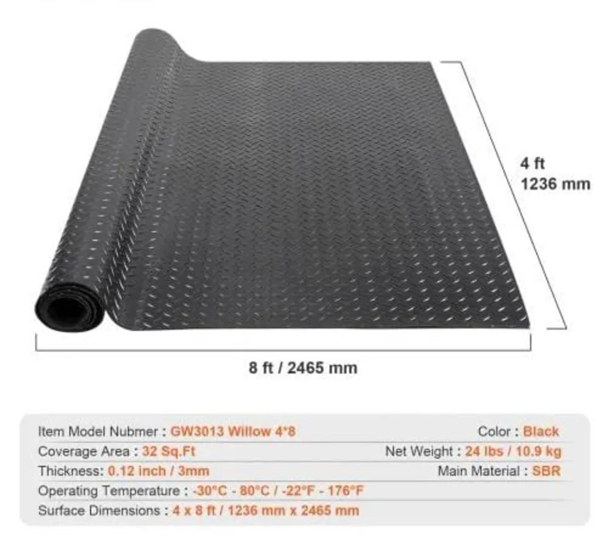 Diamond-Plate Rubber Flooring Roll, 3 mm x 4 ft x - Image 4