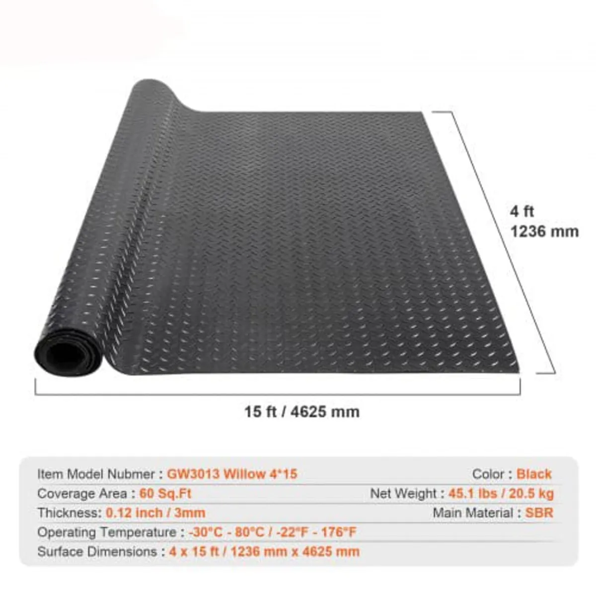Diamond-Plate Rubber Flooring Roll, 3 mm x 4 ft x - Image 4