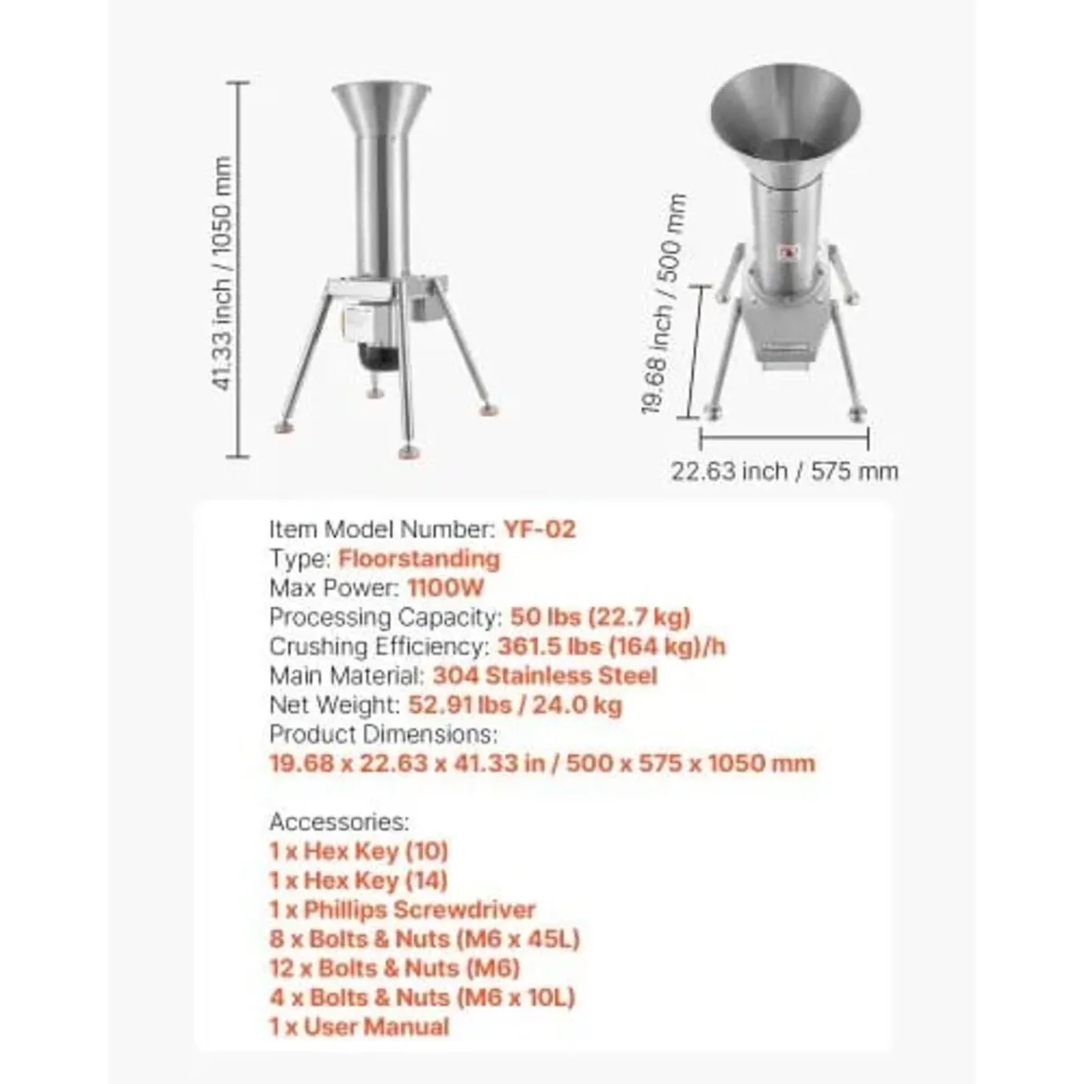 1100W Electric Fruit Apple Crusher, SUS304 Freesta - Image 2