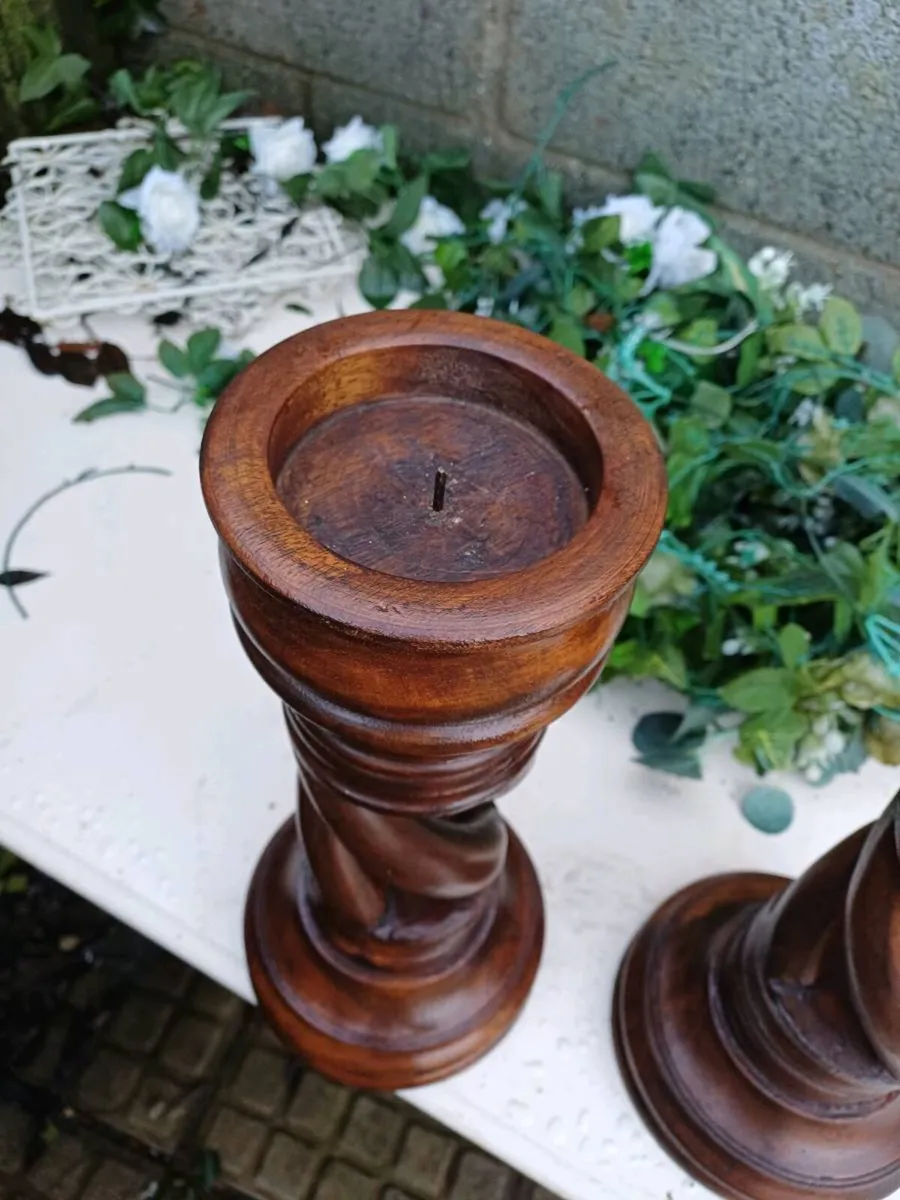Large Antique Open Twist Handcarved Candlesticks - Image 4