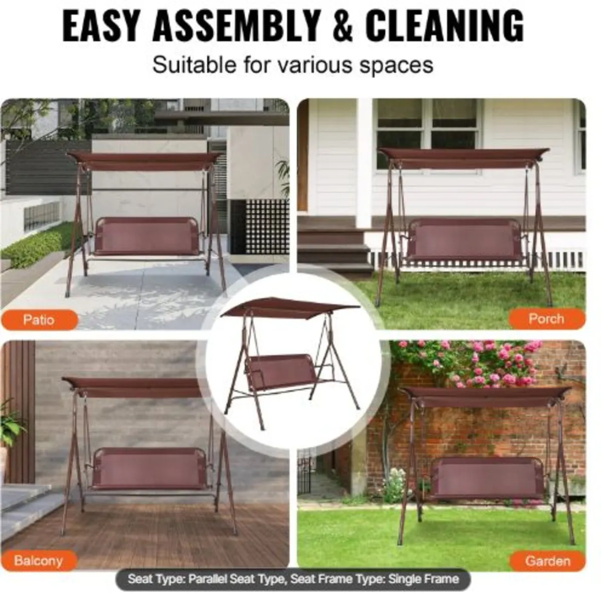 3-Person Patio Swing Chair, Outdoor Patio Swing - Image 3