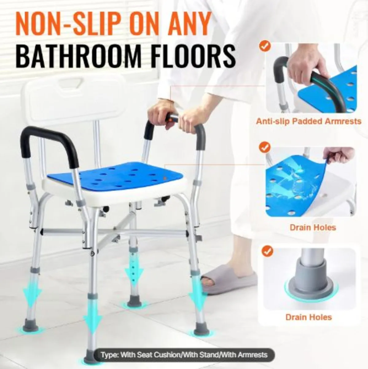 Shower Chair Seat, 400 lbs Capacity, Shower Stool - Image 3