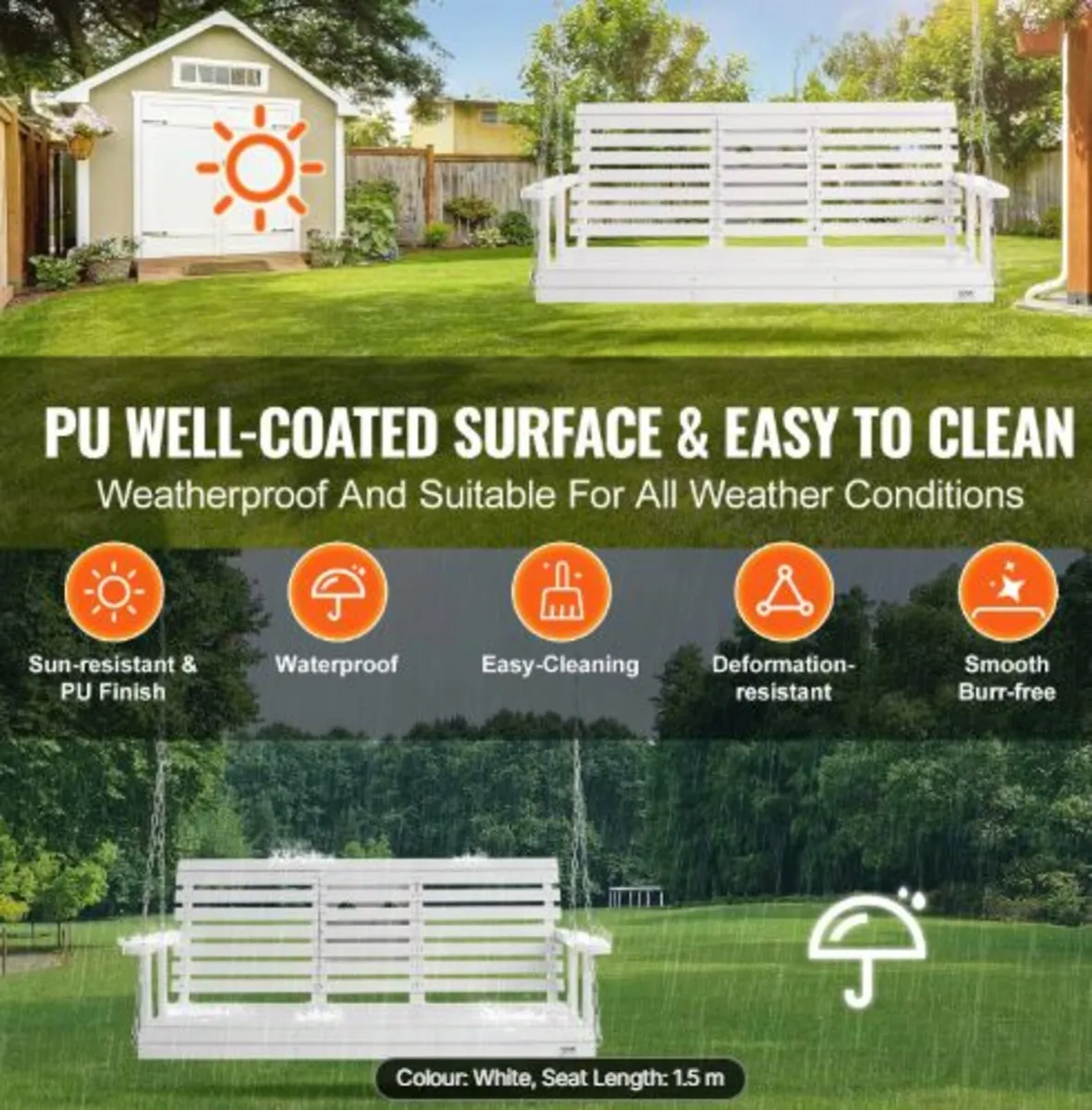 Wooden Porch Swing 5 ft, Patio bench swing - Image 3