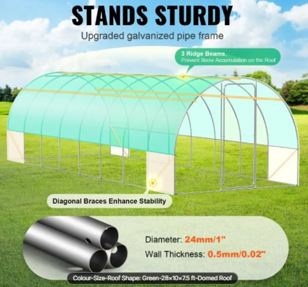 Walk-in Tunnel Greenhouse, 27.4x9.5x7.4 ft Hoop - Image 2