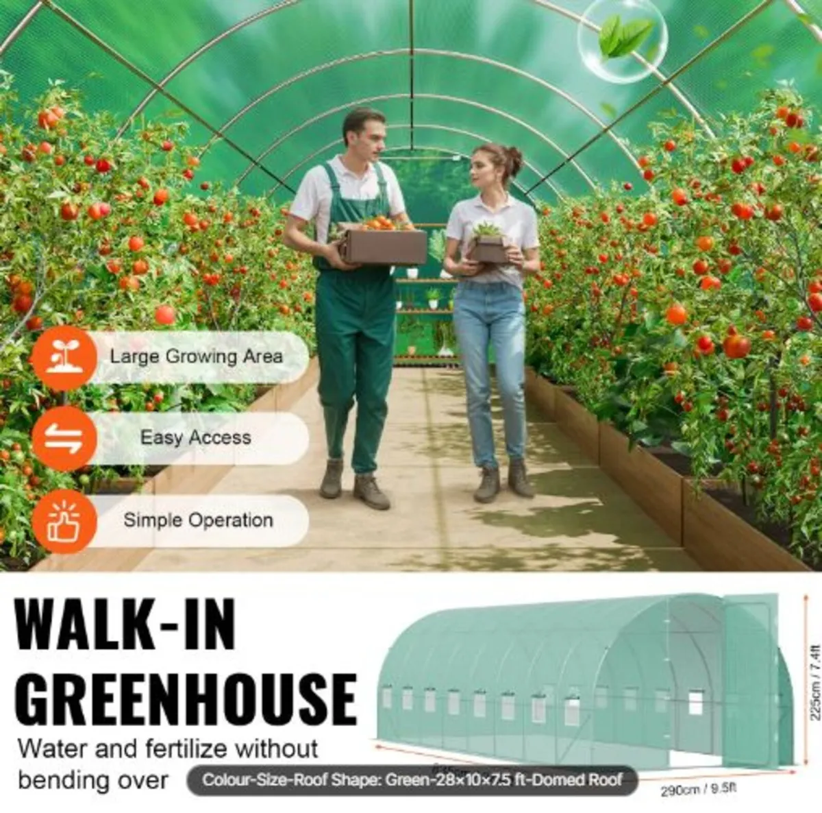 Walk-in Tunnel Greenhouse, 27.4x9.5x7.4 ft Hoop - Image 4