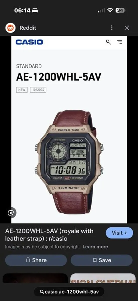 CASIO 1200WHL-5AVEF- leather strap - Image 1
