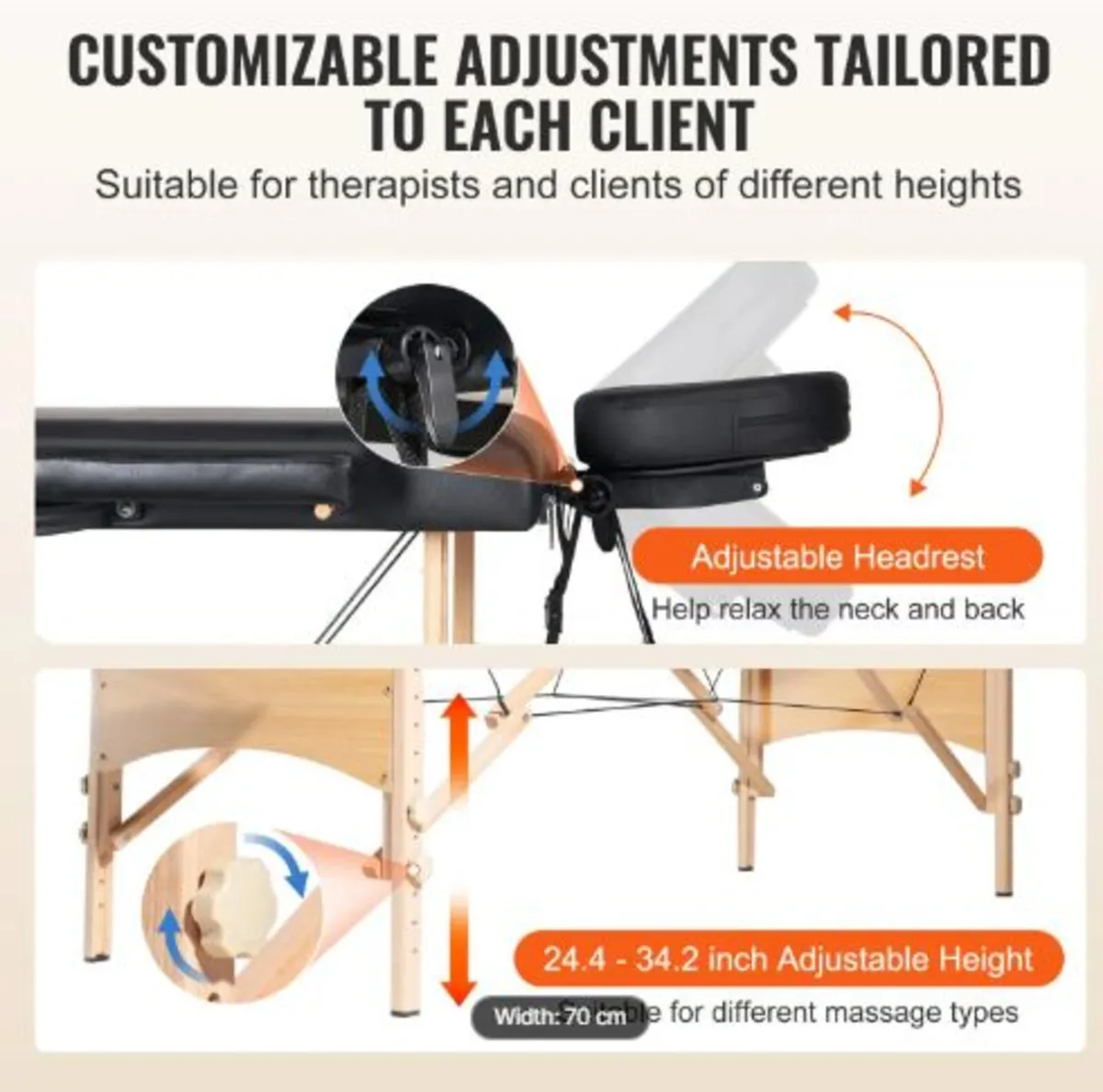 Portable Massage Table 28" (71.1 cm) W, 2 Folding - Image 3
