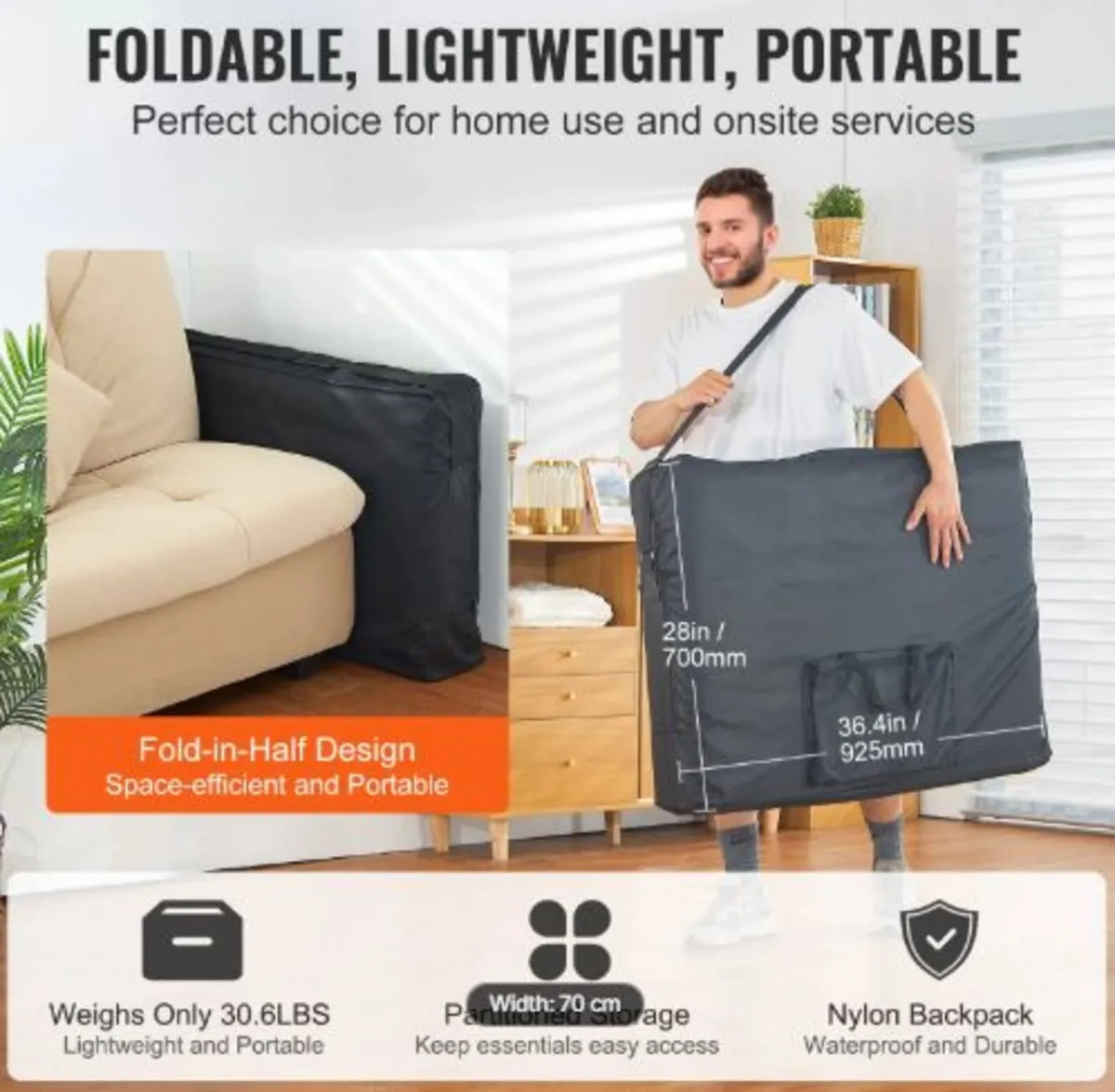 Portable Massage Table 28" (71.1 cm) W, 2 Folding - Image 4