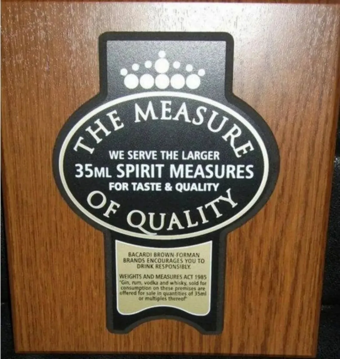 BNIB Authentic Official Pub Measure Plaque - Image 1