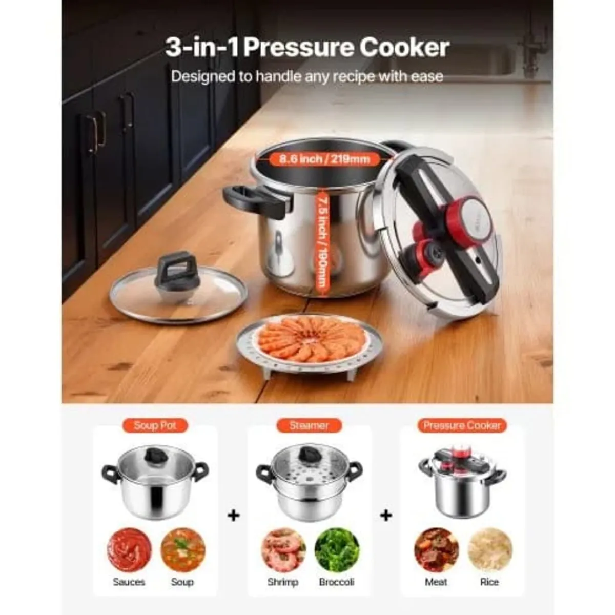 Pressure Cooker, 7L Pressure Cooker Stainless Stee - Image 4