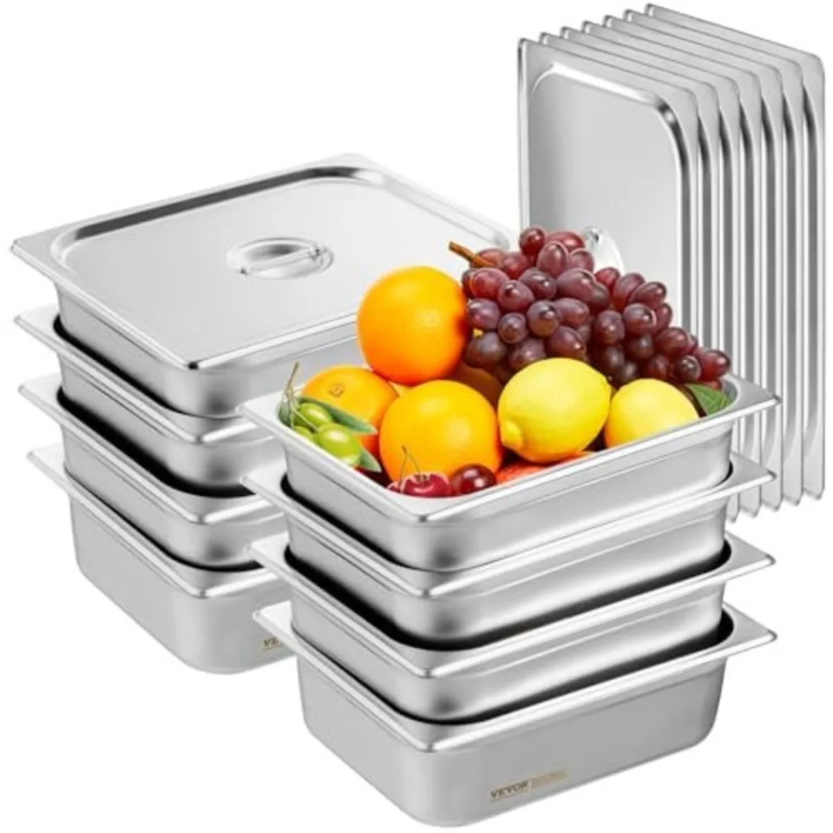 8 Pack Hotel Pans, 1/2 Size Anti-Jam Steam Pan wit - Image 1