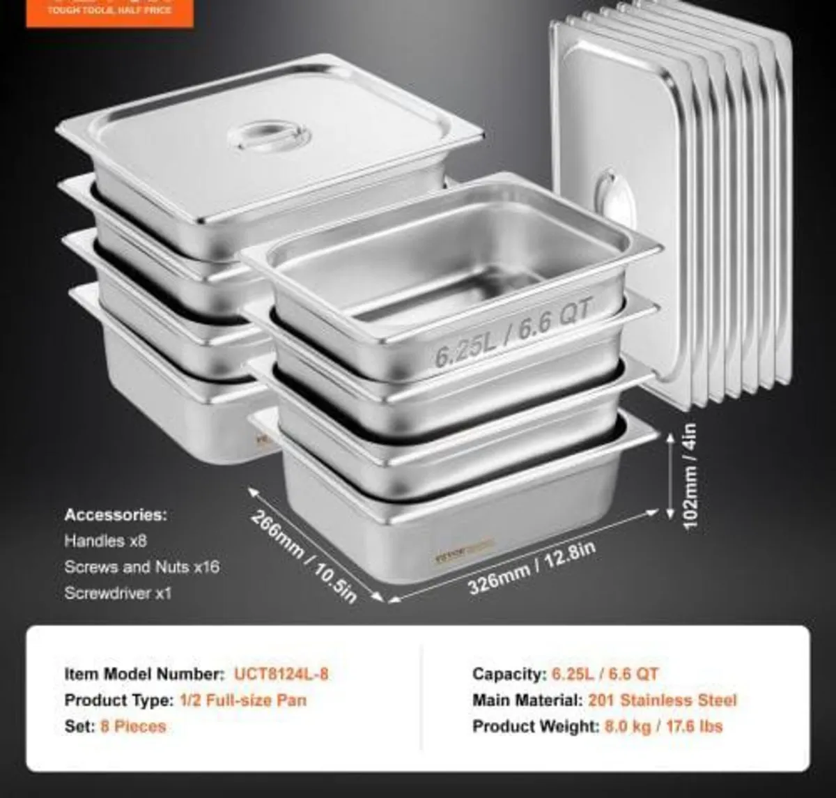 8 Pack Hotel Pans, 1/2 Size Anti-Jam Steam Pan wit - Image 2