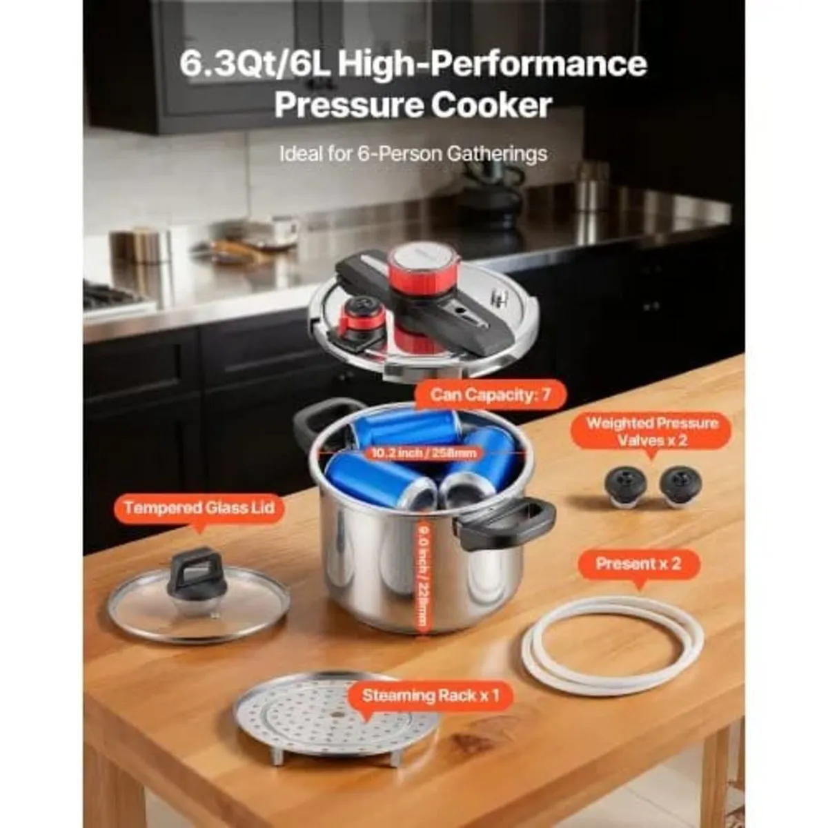 6L Pressure Cooker Stainless Steel, Pressures Cann - Image 3