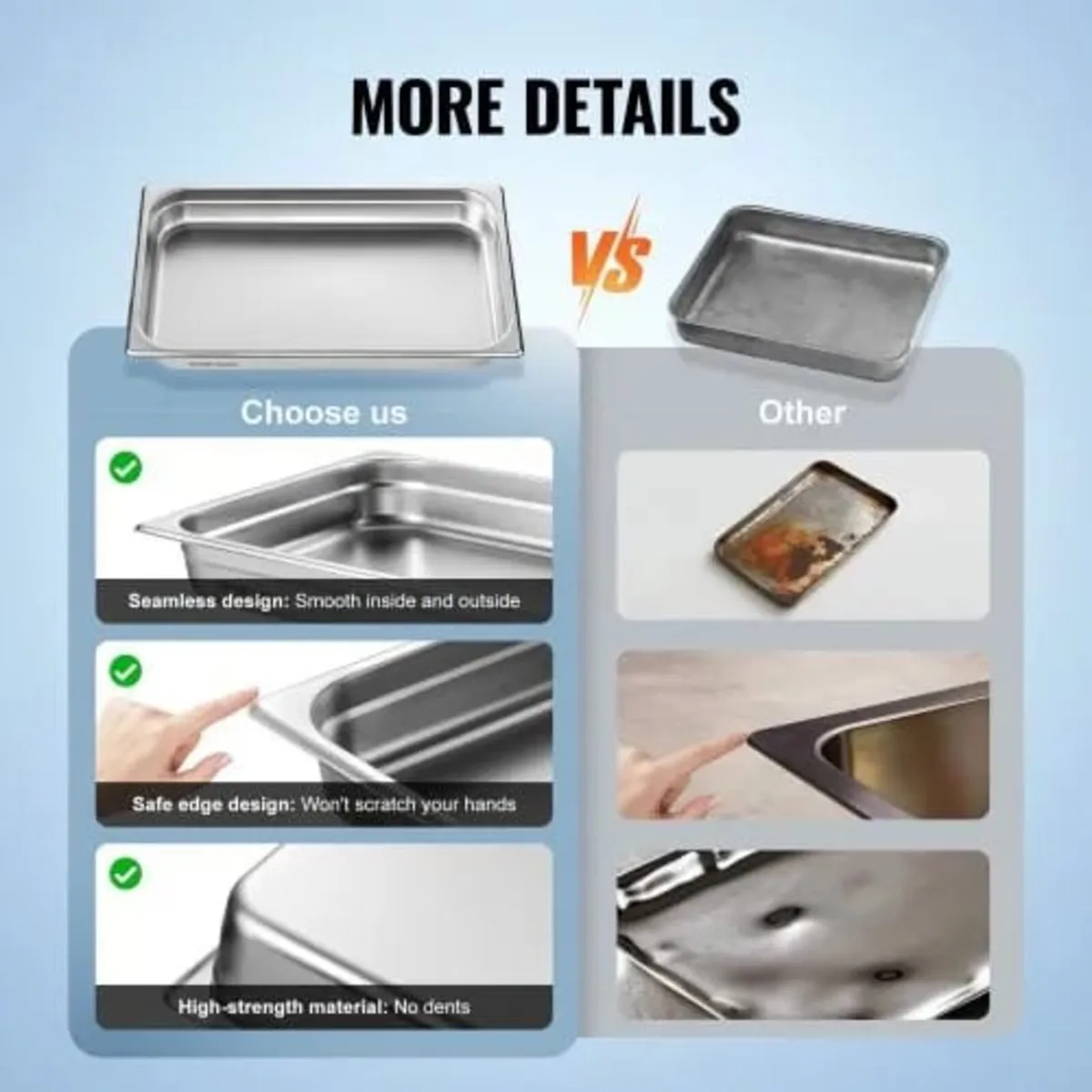 6 Pack Hotel Pans, Full Size Anti-Jam Steam Pan, 0 - Image 2