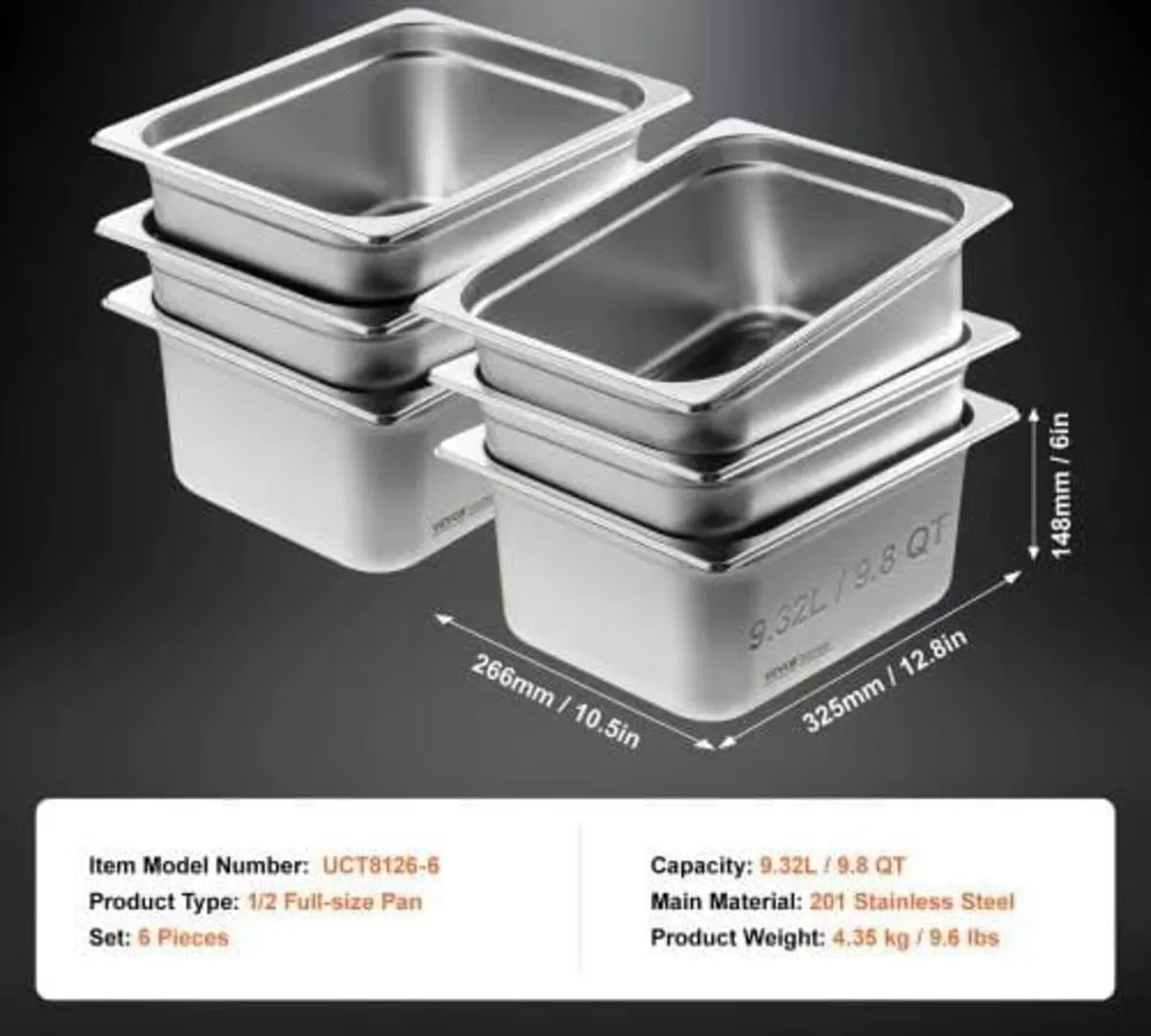 6 Pack Hotel Pans, 1/2 Size Anti-Jam Steam Pan, 0. - Image 4