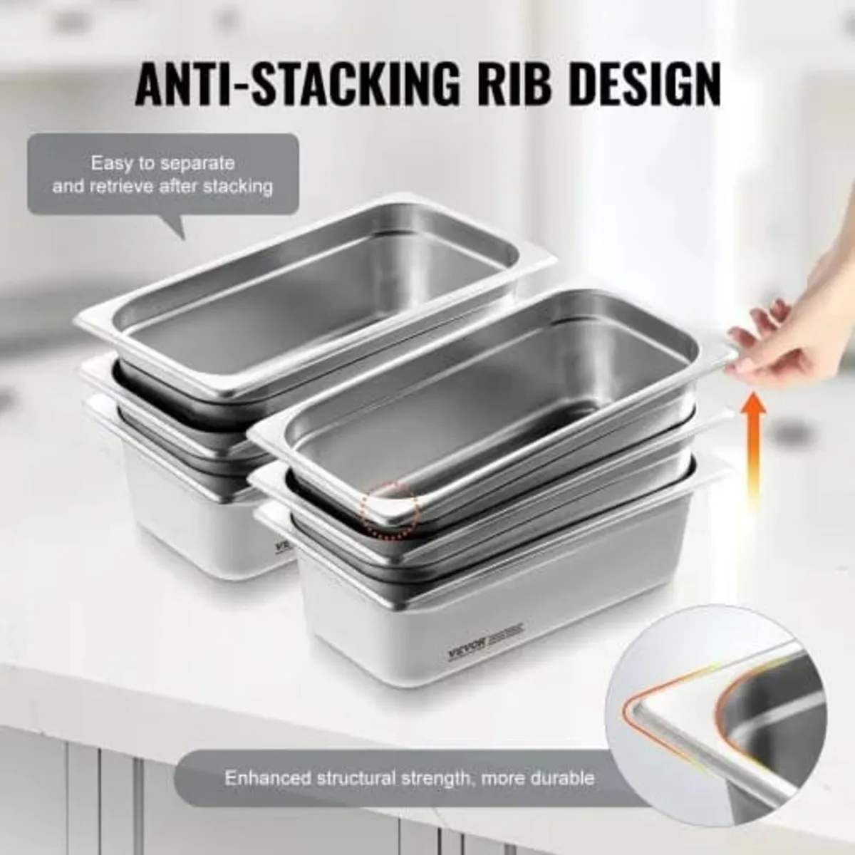 6 Pack Hotel Pans, 1/3 Size Anti-Jam Steam Pan, 0. - Image 2
