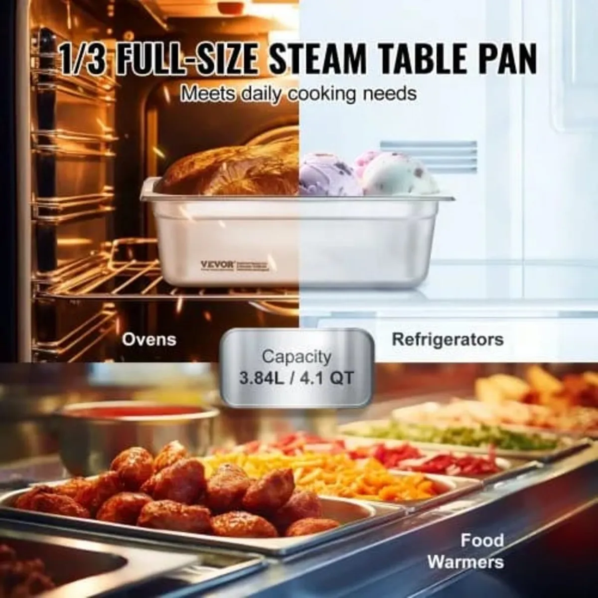 6 Pack Hotel Pans, 1/3 Size Anti-Jam Steam Pan, 0. - Image 3