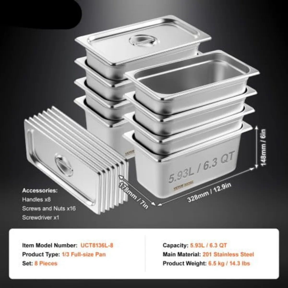 8 Pack Hotel Pans, 1/3 Size Anti-Jam Steam Pan wit - Image 4