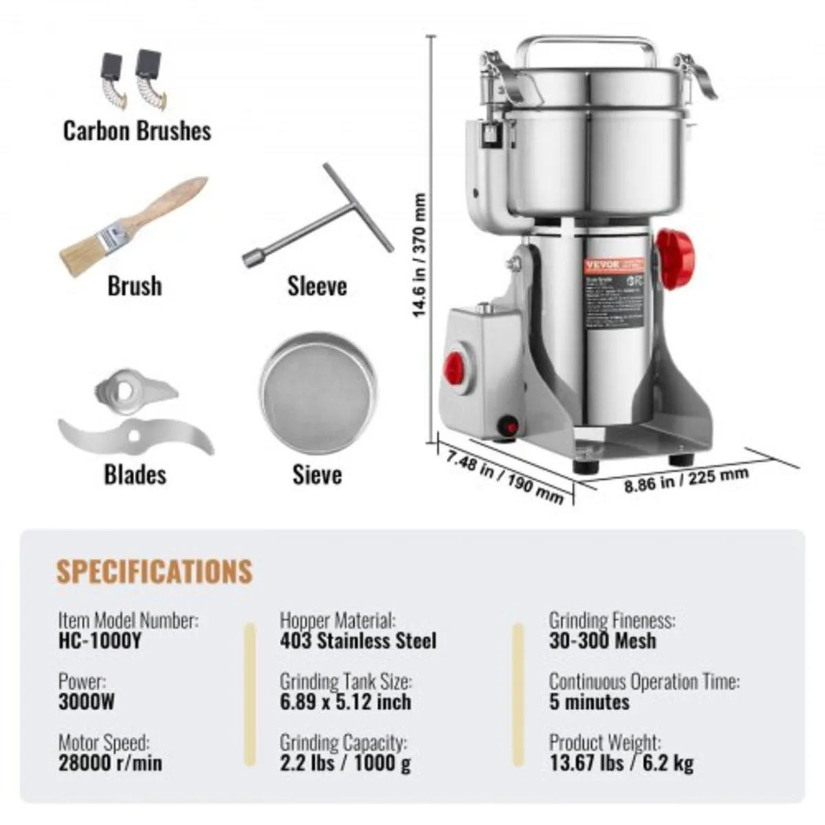1000g Electric Grain Mill Grinder, High Speed 3000 - Image 3