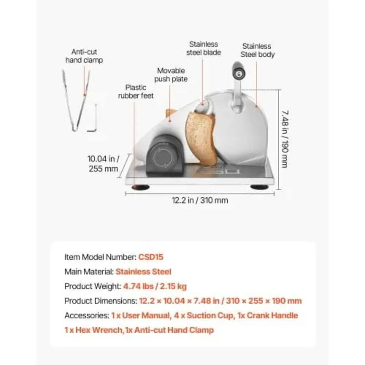 Manual Bread Slicer, 0-15mm Adjustable Thickness C - Image 3