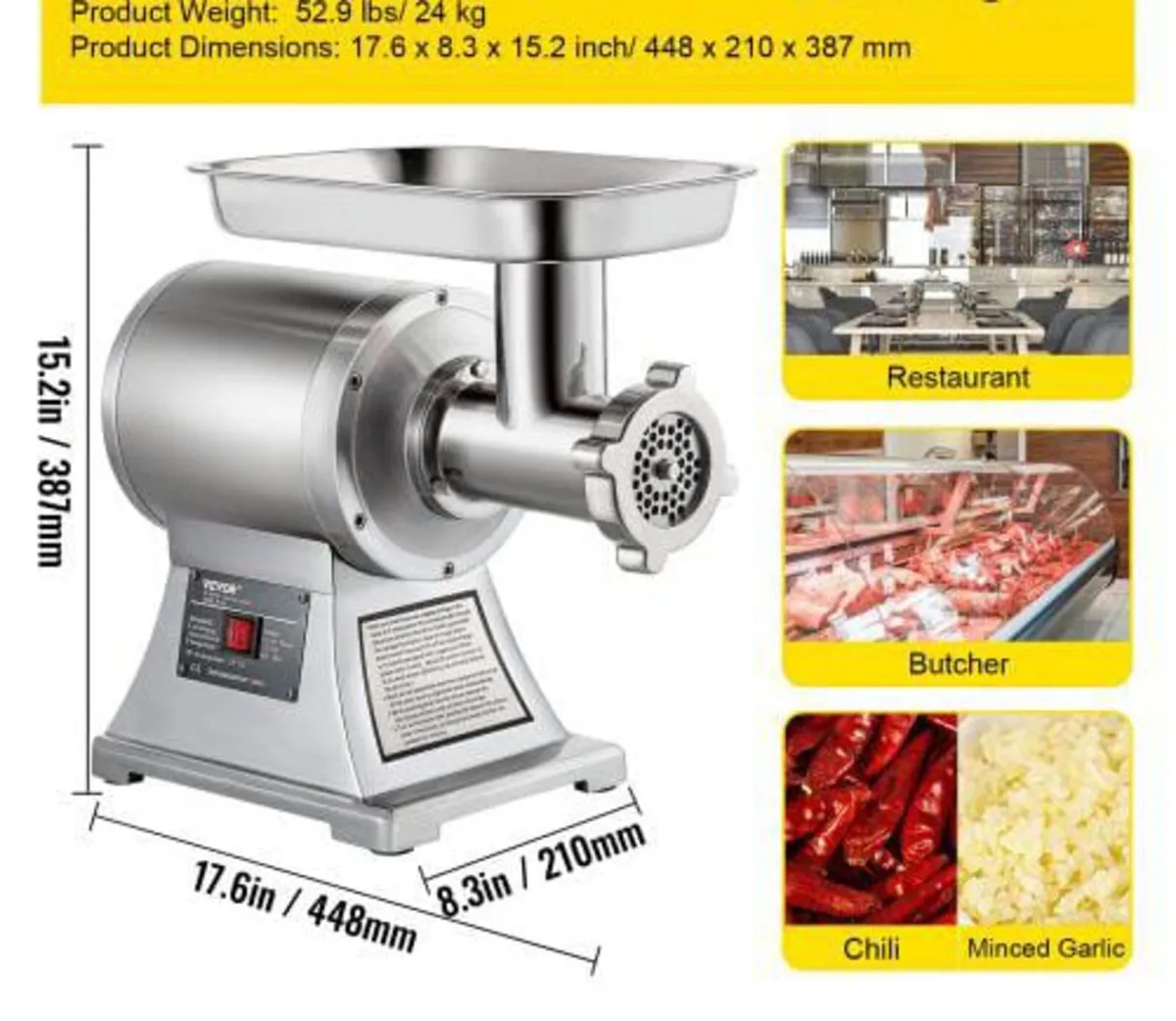 Electric Meat Mincer, 1100W 330LBS/H Capacity Meat - Image 4