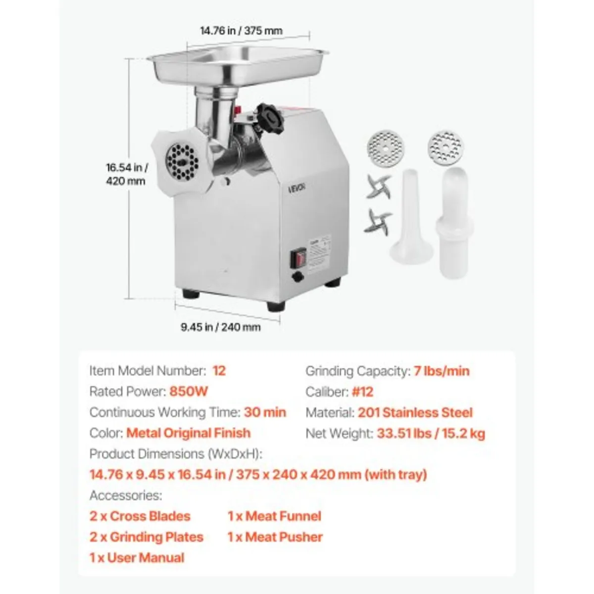 Commercial Electric Meat Grinder, 3.2 kg/min Capac - Image 3