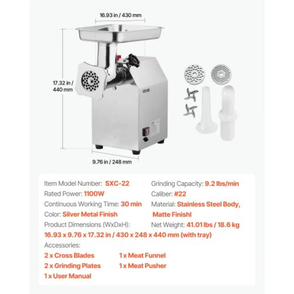 Commercial Electric Meat Grinder, 4.2 kg/min Capac - Image 4