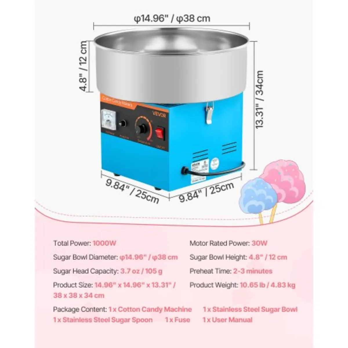 Cotton Candy Machine Commercial, 1000W Electric Ca - Image 2