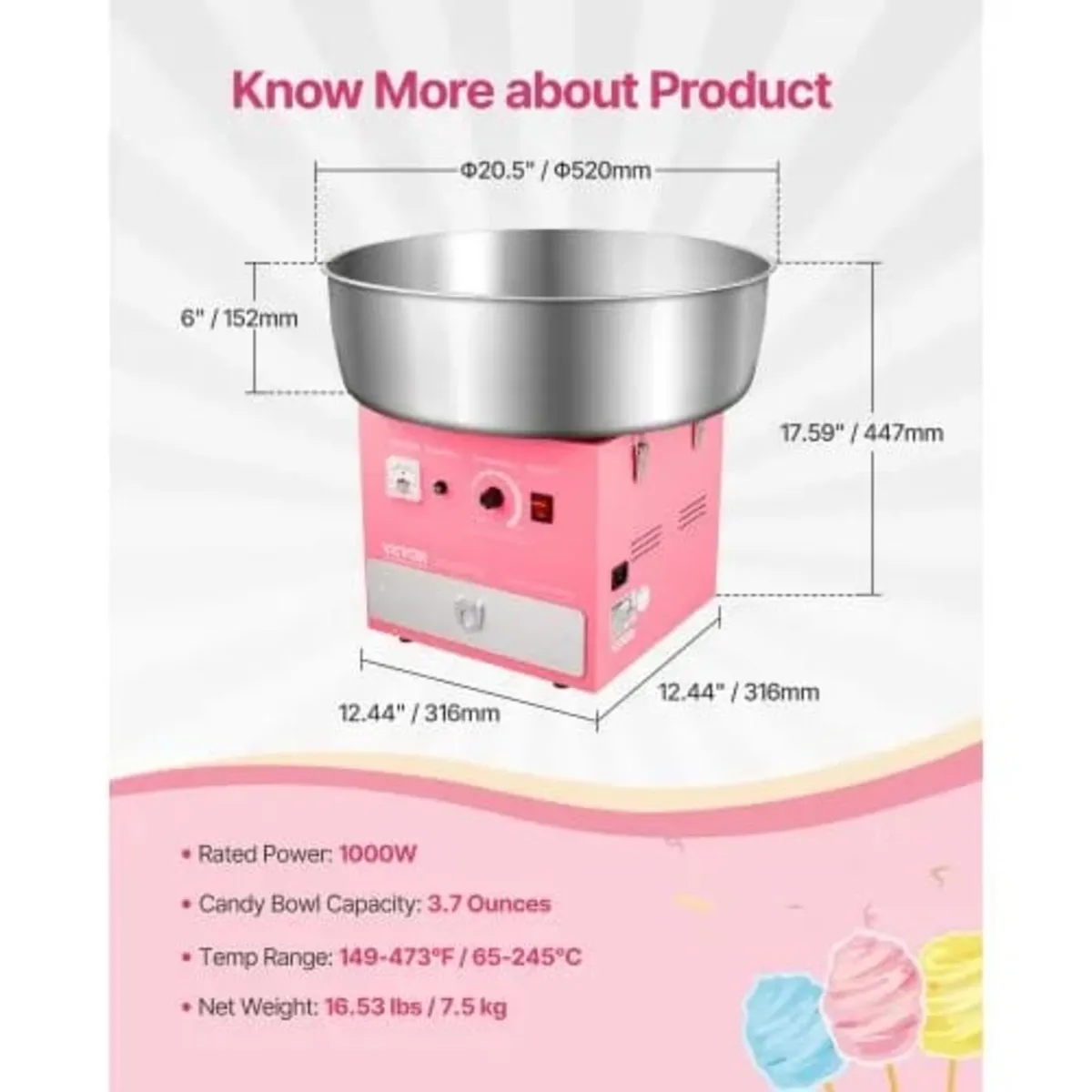 Electric Cotton Candy Machine, 1000W Commercial Ca - Image 2