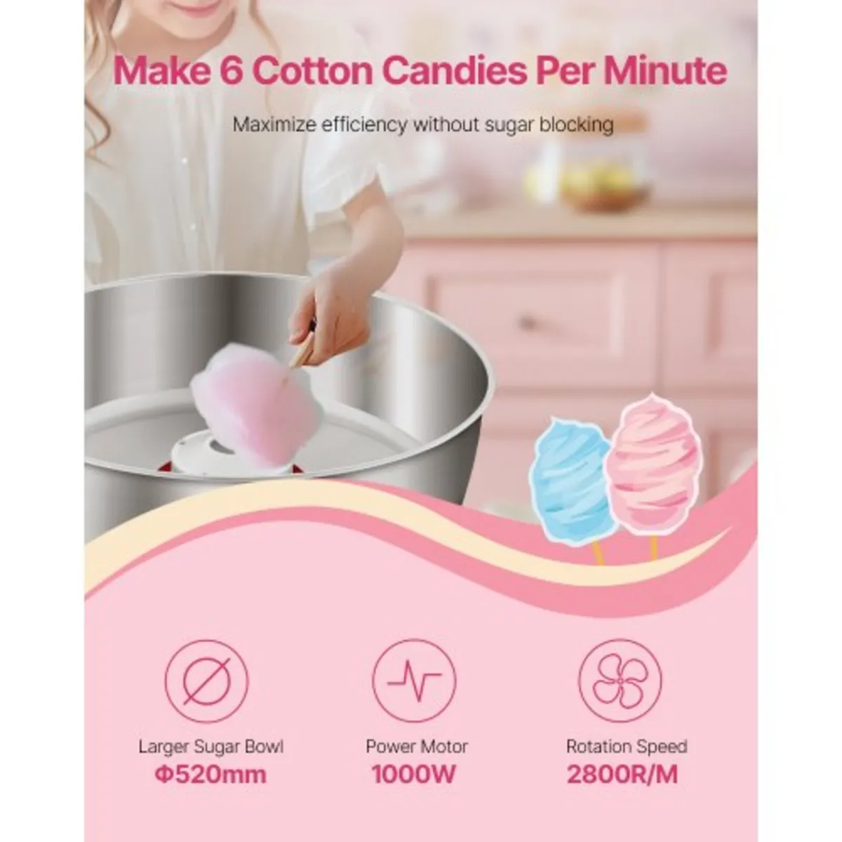 Electric Cotton Candy Machine, 1000W Commercial Ca - Image 4