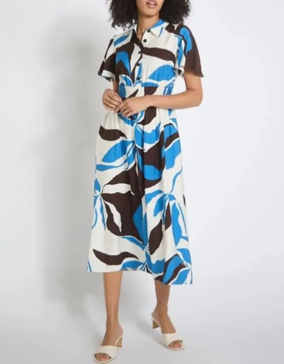 BRAND NEW Ladies Printed Collar Midi Dress10 & 12 - Image 1