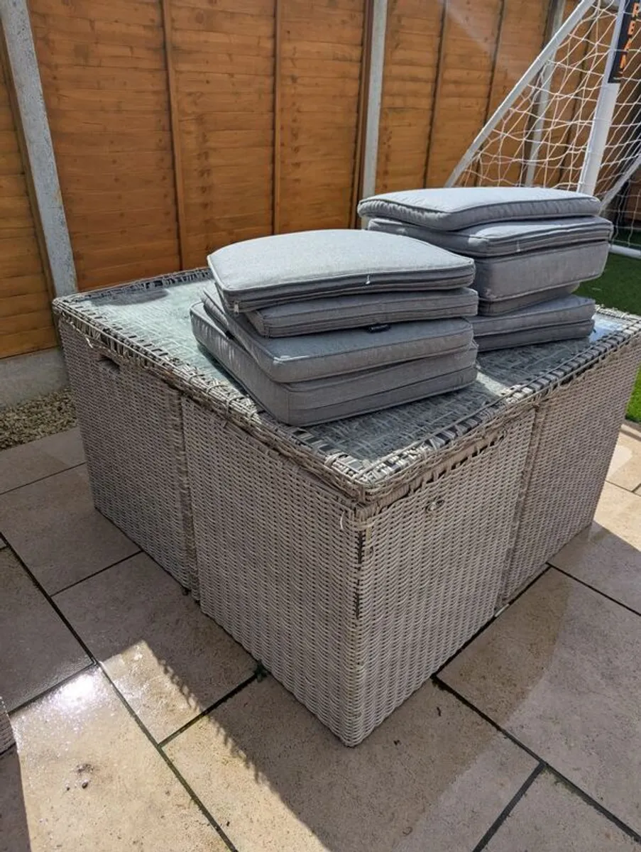 FREE 4 Seat Cube Outdoor Furniture Set with Ceramic Glass Table - Image 1