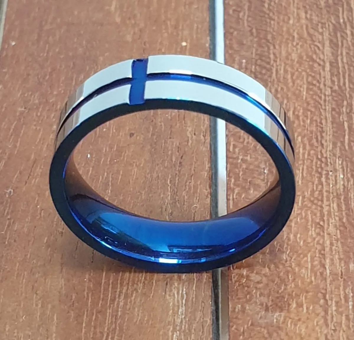 Band Ring with Cobalt Blue Inlay - Image 2