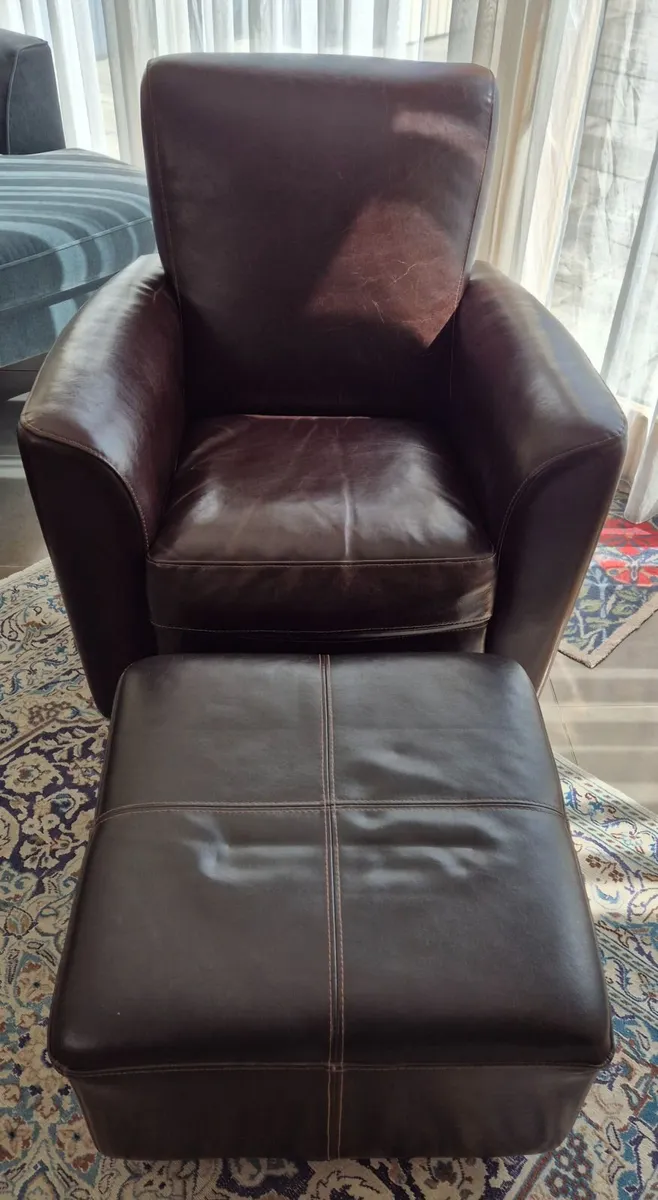 Leather Armchair and matching Footstool - Image 1
