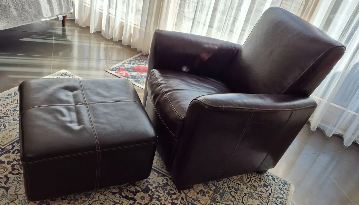 Leather Armchair and matching Footstool - Image 3
