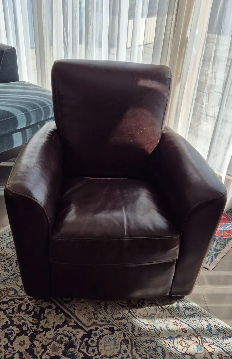 Leather Armchair and matching Footstool - Image 2