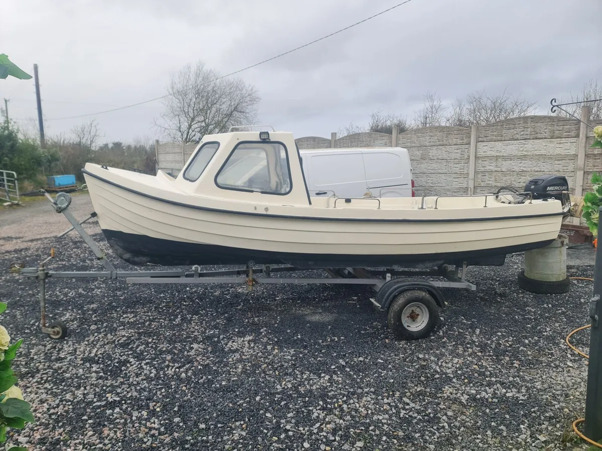 16ft orkney longliner cabin 15hp mercury trailer - Image 1