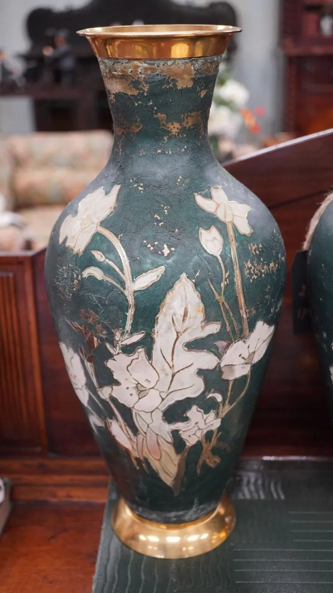 Pair of Decorative Brass Vases - Image 2